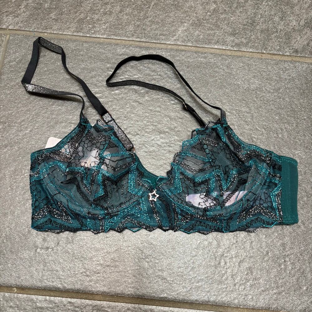 Savage X Fenty Shining Star Embroidered Unlined Demi Bra Wildflower Blue 32B - Picture 5 of 10